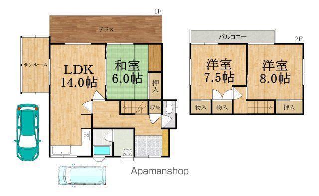 近鉄生駒線 信貴山下駅 徒歩11分 2階建 築48年(3LDK)の間取り写真