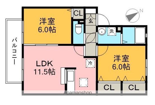 ウエスト孕(2LDK/2階)の間取り写真