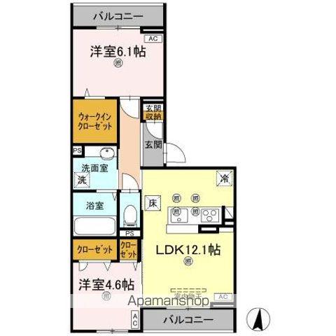 アズールスカイ(2LDK/1階)の間取り写真