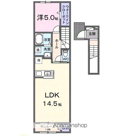 メゾンラテ稲葉(1LDK/2階)の間取り写真
