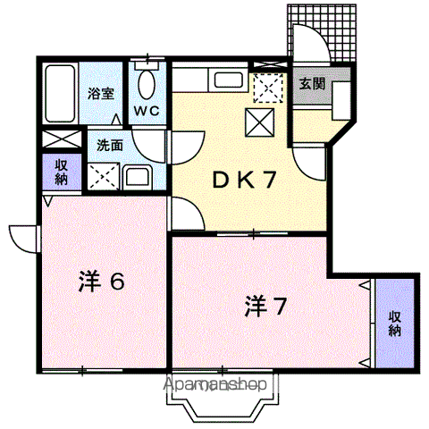 ソレアードヒルズ(2DK/1階)の間取り写真