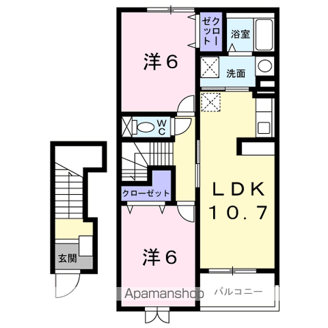 ジャン・ピュールⅥ(2LDK/2階)の間取り写真