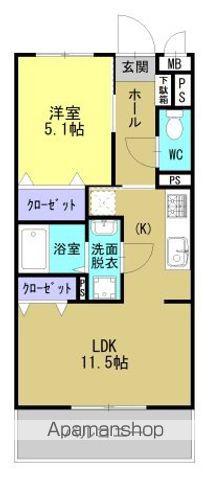 ソルーナ松橋(1LDK/3階)の間取り写真