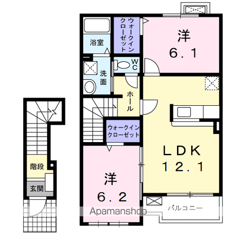 プラシードB(2LDK/2階)の間取り写真