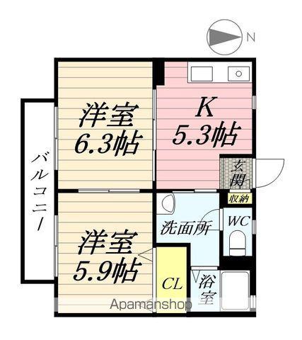ショコラハウスⅡ(2K/2階)の間取り写真