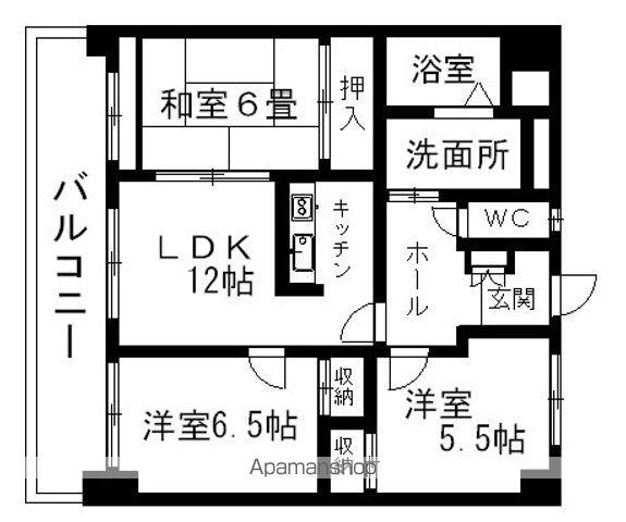 チェリーヒルズ健軍(3LDK/5階)の間取り写真
