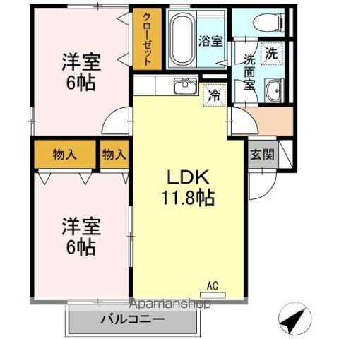 リヴェール・モリ B棟(2LDK/2階)の間取り写真