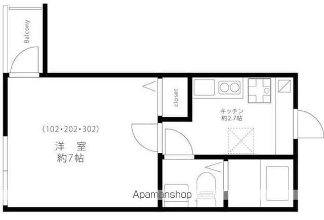 WHITE HOUSE 能見台(1K/1階)の間取り写真
