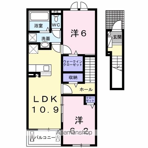 ヒカルサ行橋 Ⅰ(2LDK/2階)の間取り写真