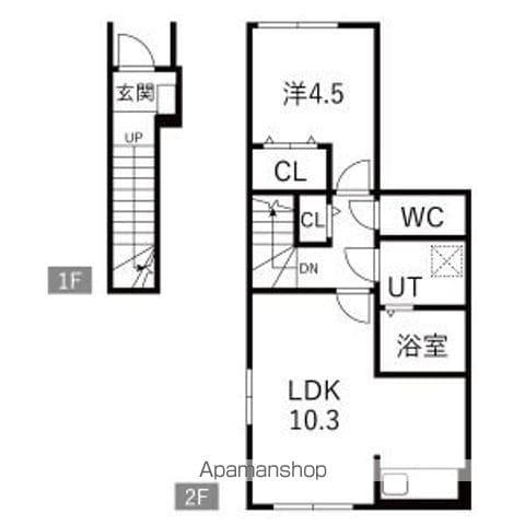 エテルノ松見町(1LDK/2階)の間取り写真
