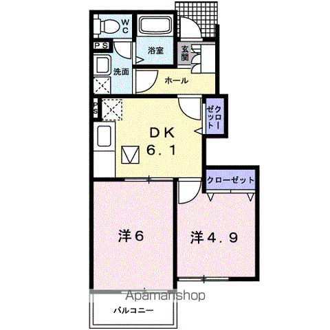 ピネストピア伊形(2DK/1階)の間取り写真