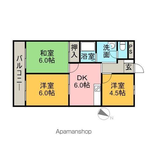 ピアパープル(3DK/1階)の間取り写真