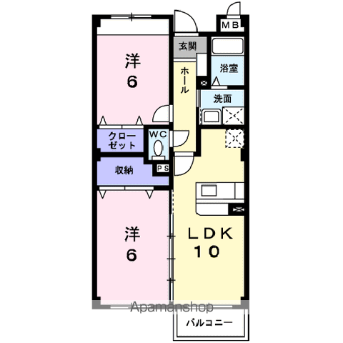ジャンプ寺小路(2LDK/1階)の間取り写真