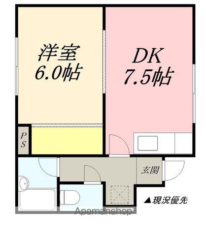 コーポカンダⅠ(1DK/1階)の間取り写真