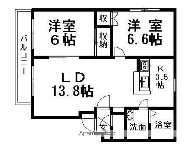 サンライズ北野(2LDK/2階)の間取り写真