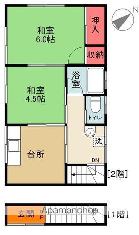 常磐線 四ツ倉駅 徒歩15分 2階建 築28年(2K)の間取り写真