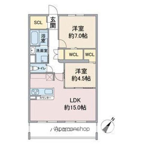 パラドール デ カミヤシロⅡ(2LDK/1階)の間取り写真
