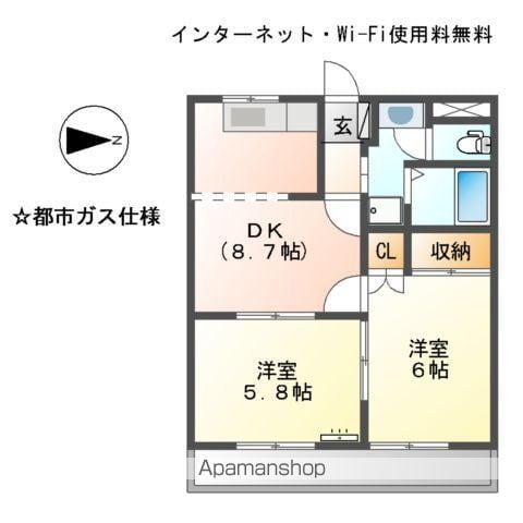 アルカディア(2DK/4階)の間取り写真
