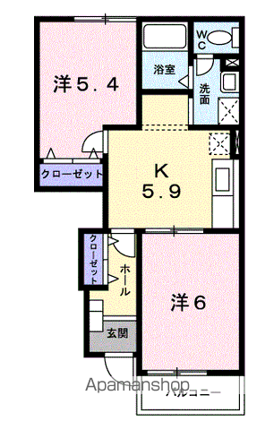 カルム1番館(2DK/1階)の間取り写真