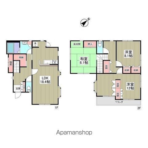 成田線 木下駅 徒歩13分 2階建 築34年(3LDK)の間取り写真