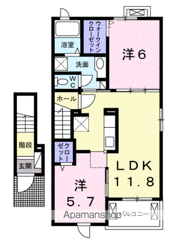 アルカディアⅥ(2LDK/2階)の間取り写真