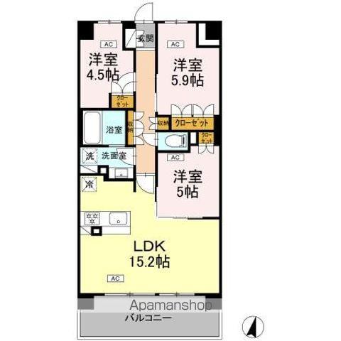 ロイヤルパークス仙台青葉通(3LDK/9階)の間取り写真