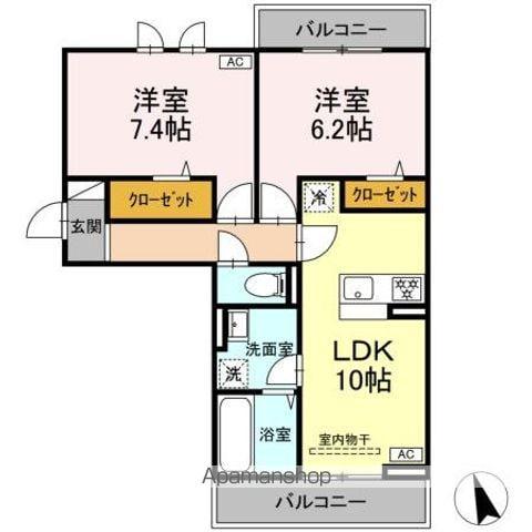 GRAND D-ROOM 堅石(2LDK/2階)の間取り写真