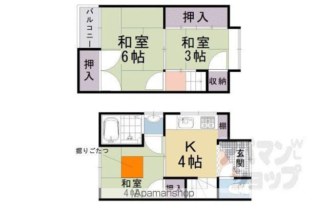 近鉄京都線 十条駅(近鉄) 徒歩5分 2階建 築51年(3K)の間取り写真