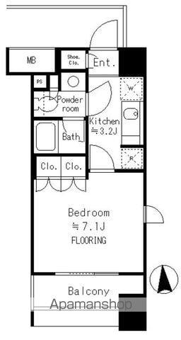 パークリュクス白金MONO(1K/4階)の間取り写真