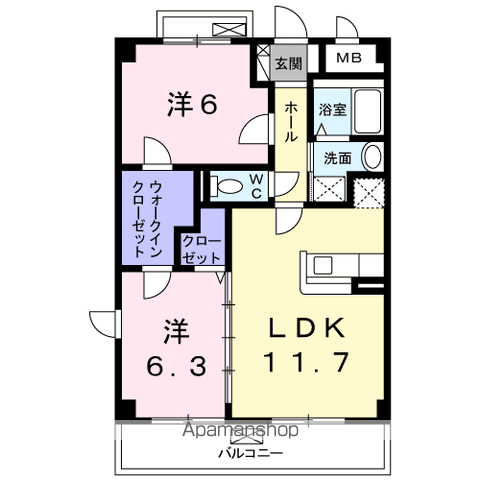 ソレアード山香(2LDK/3階)の間取り写真