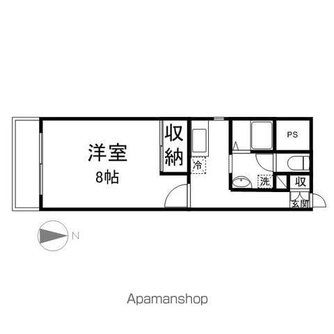 ルート南向(1K/5階)の間取り写真