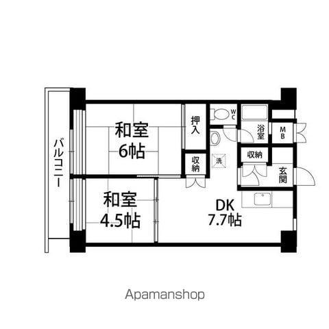 仙台宮城野団地3号棟(2DK/8階)の間取り写真