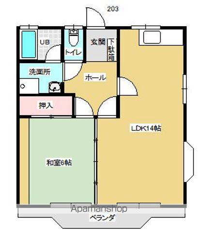 佐々木ハイツ(1LDK/2階)の間取り写真