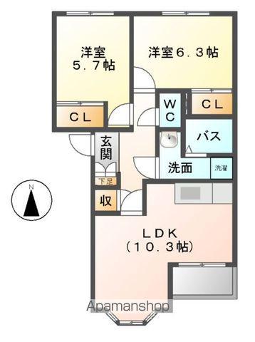 カーザ浅野(2LDK/2階)の間取り写真
