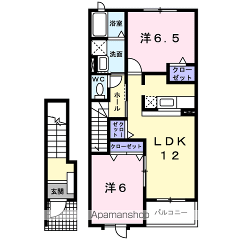 シャンブル・ドット M(2LDK/2階)の間取り写真
