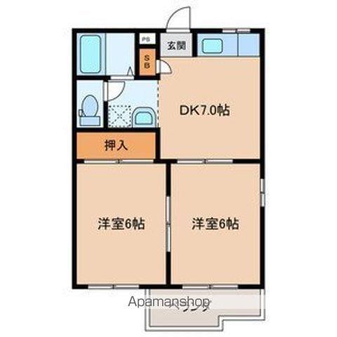 ラズベリーハウス(2DK/1階)の間取り写真