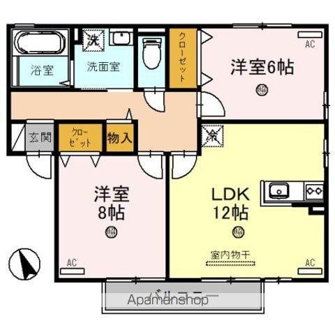 リビングタウン水口B棟(2LDK/2階)の間取り写真