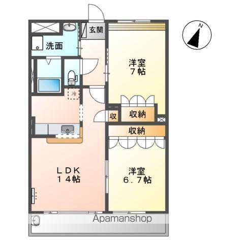 シャローム(2LDK/2階)の間取り写真