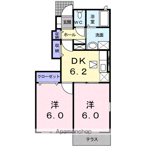 フュテュール(2DK/1階)の間取り写真