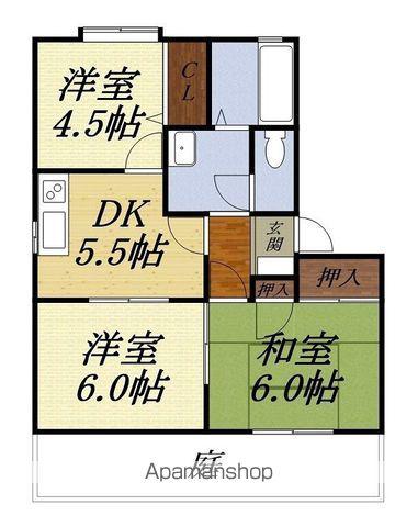 プラースIIB(3DK/1階)の間取り写真