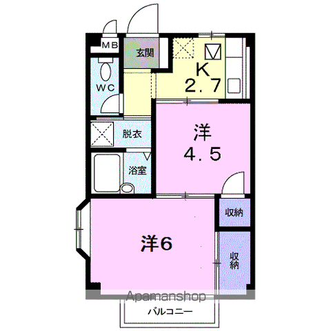 エルディムK(2K/1階)の間取り写真