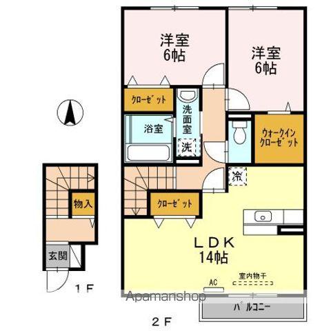 スピリトーゾB棟(2LDK/2階)の間取り写真