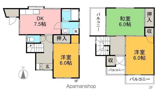 とさでん交通伊野線 上町五丁目駅 徒歩6分 2階建 築38年(3DK)の間取り写真