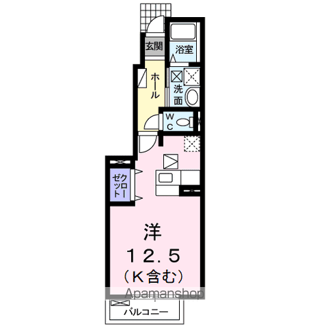 アム-ル一本木Ⅰ(ワンルーム/1階)の間取り写真