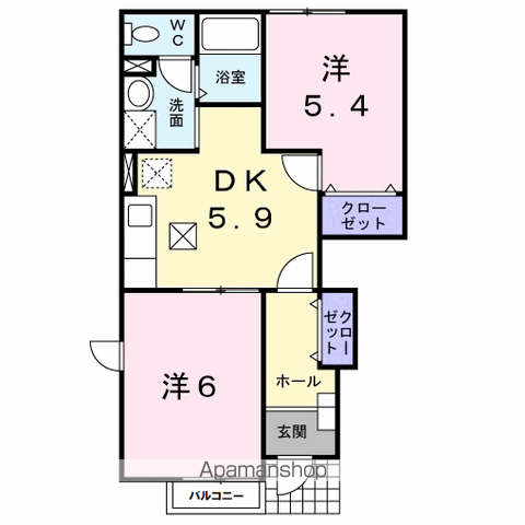 プレイス赤坂Ⅱ(2DK/1階)の間取り写真
