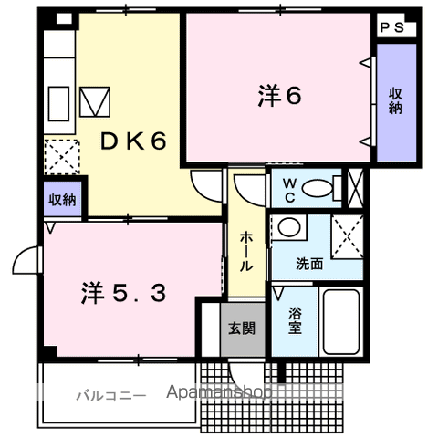 フルーレゾンⅢ(2DK/1階)の間取り写真