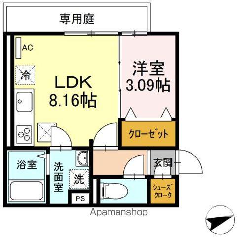 DーROOMクレスト国分(1LDK/1階)の間取り写真