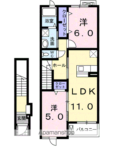 アニメート・Y Ⅰ(2LDK/2階)の間取り写真