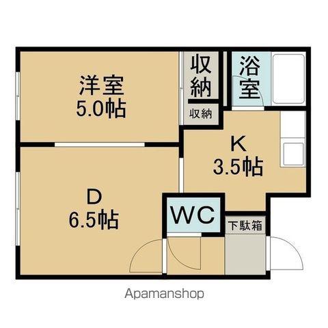 潮見中央ハイツF(1LDK/1階)の間取り写真