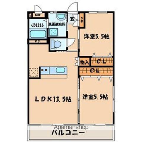 ヒルズ折尾(2LDK/2階)の間取り写真